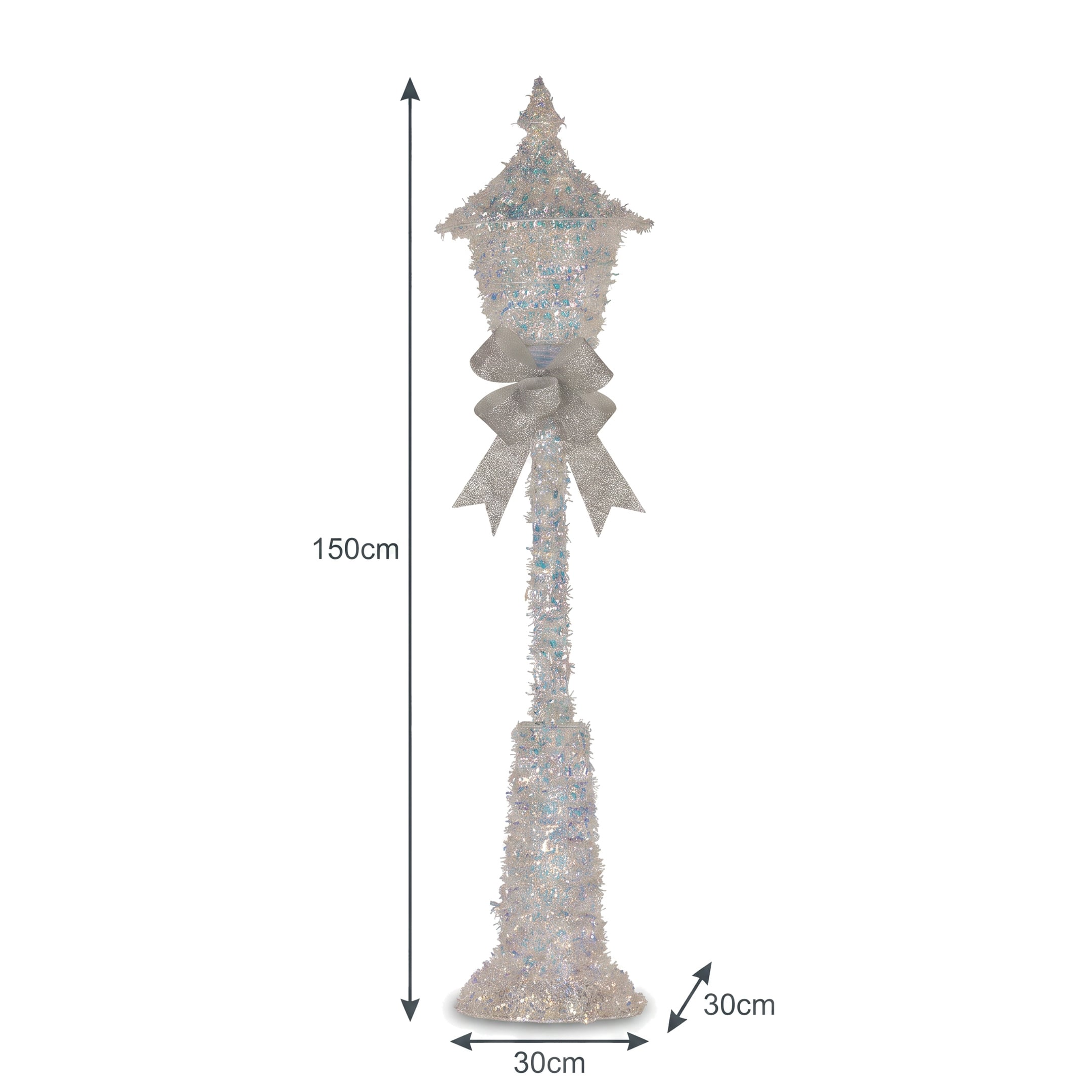 Christabelle 1.5m Lamp Post Christmas Light Up Display Silver Bows Warm White LED Outdoor Indoor Xmas Yard Lawn Statue