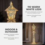 Christabelle 1.5m Lamp Post Christmas Light Up Display Silver Bows Warm White LED Outdoor Indoor Xmas Yard Lawn Statue