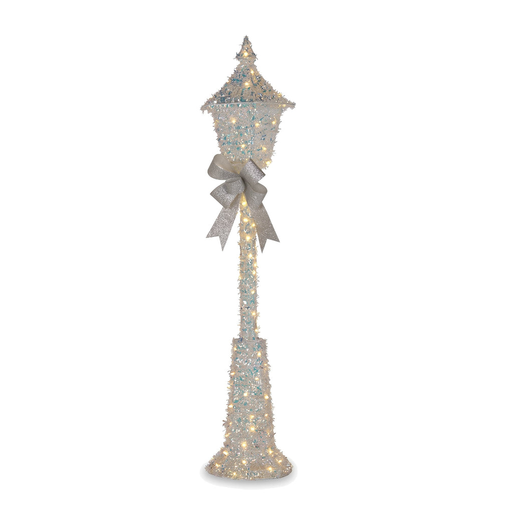 Christabelle 1.5m Lamp Post Christmas Light Up Display Silver Bows Warm White LED Outdoor Indoor Xmas Yard Lawn Statue