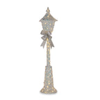 Christabelle 1.5m Lamp Post Christmas Light Up Display Silver Bows Warm White LED Outdoor Indoor Xmas Yard Lawn Statue