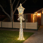 Christabelle 1.5m Lamp Post Christmas Light Up Display Silver Bows Warm White LED Outdoor Indoor Xmas Yard Lawn Statue