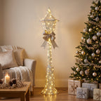 Christabelle 1.5m Lamp Post Christmas Light Up Display Silver Bows Warm White LED Outdoor Indoor Xmas Yard Lawn Statue