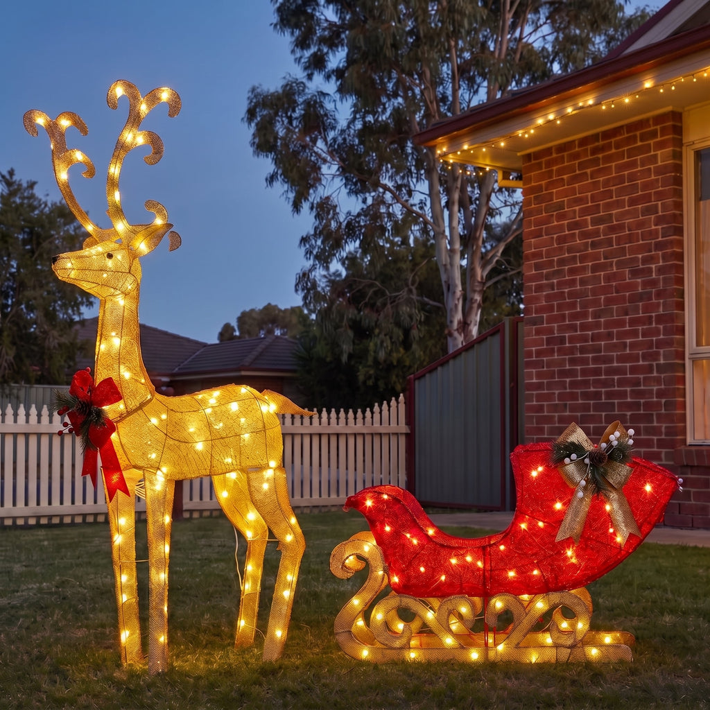 Christabelle 1.62m Reindeer Sleigh Christmas Light Up Display Warm White LED Outdoor Indoor Xmas Yard Lawn Statue