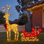 Christabelle 1.62m Reindeer Sleigh Christmas Light Up Display Warm White LED Outdoor Indoor Xmas Yard Lawn Statue
