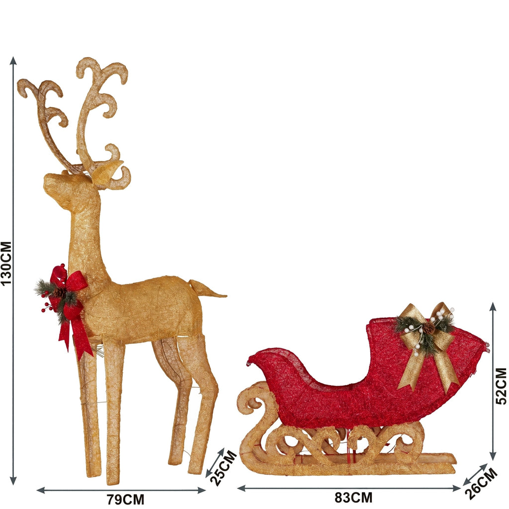 Christabelle 1.62m Reindeer Sleigh Christmas Light Up Display Warm White LED Outdoor Indoor Xmas Yard Lawn Statue