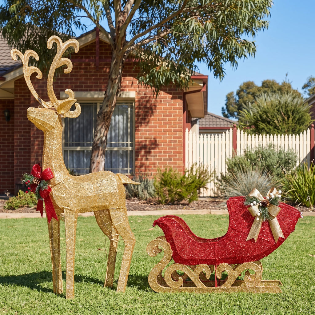 Christabelle 1.62m Reindeer Sleigh Christmas Light Up Display Warm White LED Outdoor Indoor Xmas Yard Lawn Statue