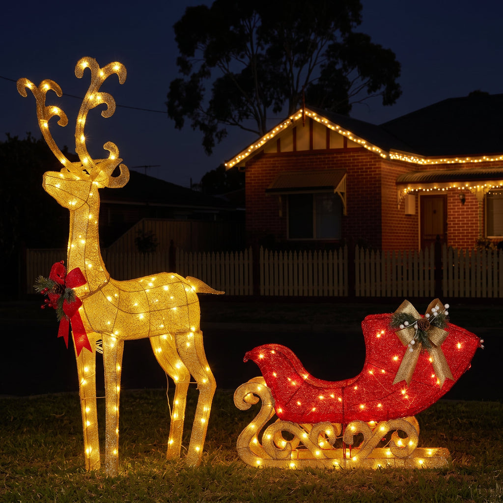 Christabelle 1.62m Reindeer Sleigh Christmas Light Up Display Warm White LED Outdoor Indoor Xmas Yard Lawn Statue