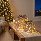Christabelle 2 Pale Champagne Christmas Gift Boxes Light Up Display 35cm 28cm Indoor Xmas Festive Decoration