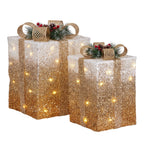 Christabelle 2 Gold White Christmas Gift Boxes Light Up Display 41cm 35cm Indoor Xmas Festive Decoration