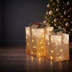 Christabelle 2 Gold White Christmas Gift Boxes Light Up Display 41cm 35cm Indoor Xmas Festive Decoration