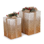 Christabelle 2 Gold White Christmas Gift Boxes Light Up Display 41cm 35cm Indoor Xmas Festive Decoration