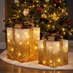 Christabelle 2 Gold White Christmas Gift Boxes Light Up Display 41cm 35cm Indoor Xmas Festive Decoration