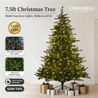 Christabelle 2.3m 7.5ft Bellewood Fir Christmas Tree Pre Lit Multi Function LED Foot Pedal Power Connect Hinged