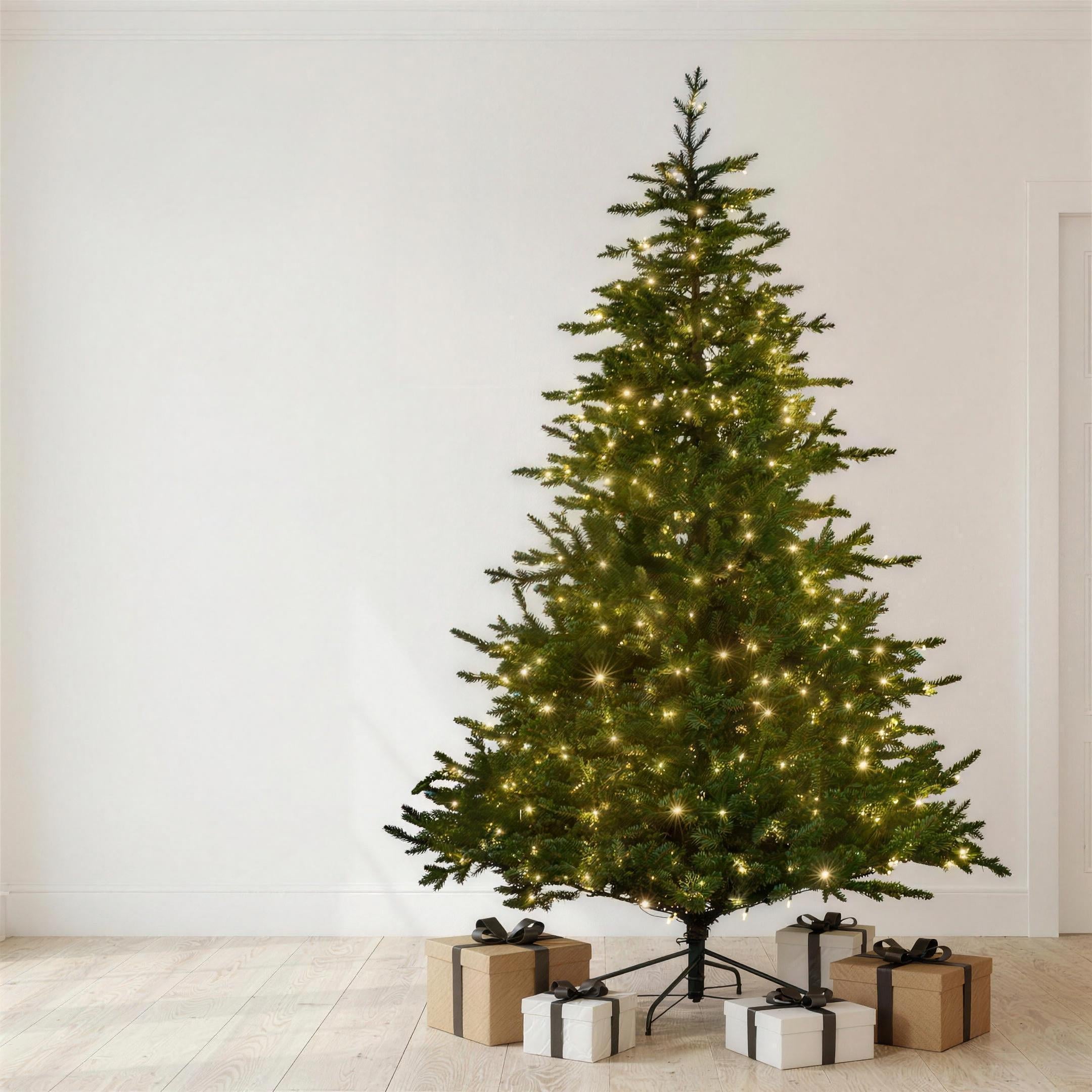 Christabelle 2.3m 7.5ft Bellewood Fir Christmas Tree Pre Lit Multi Function LED Foot Pedal Power Connect Hinged