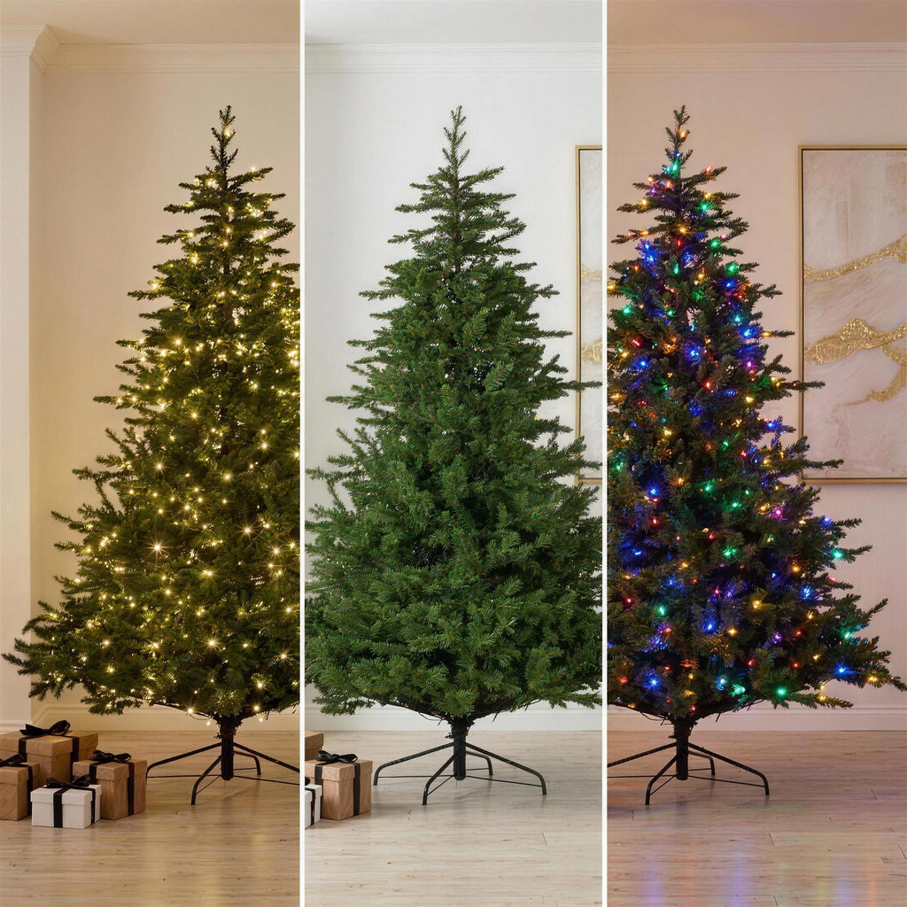 Christabelle 2.3m 7.5ft Bellewood Fir Christmas Tree Pre Lit Multi Function LED Foot Pedal Power Connect Hinged
