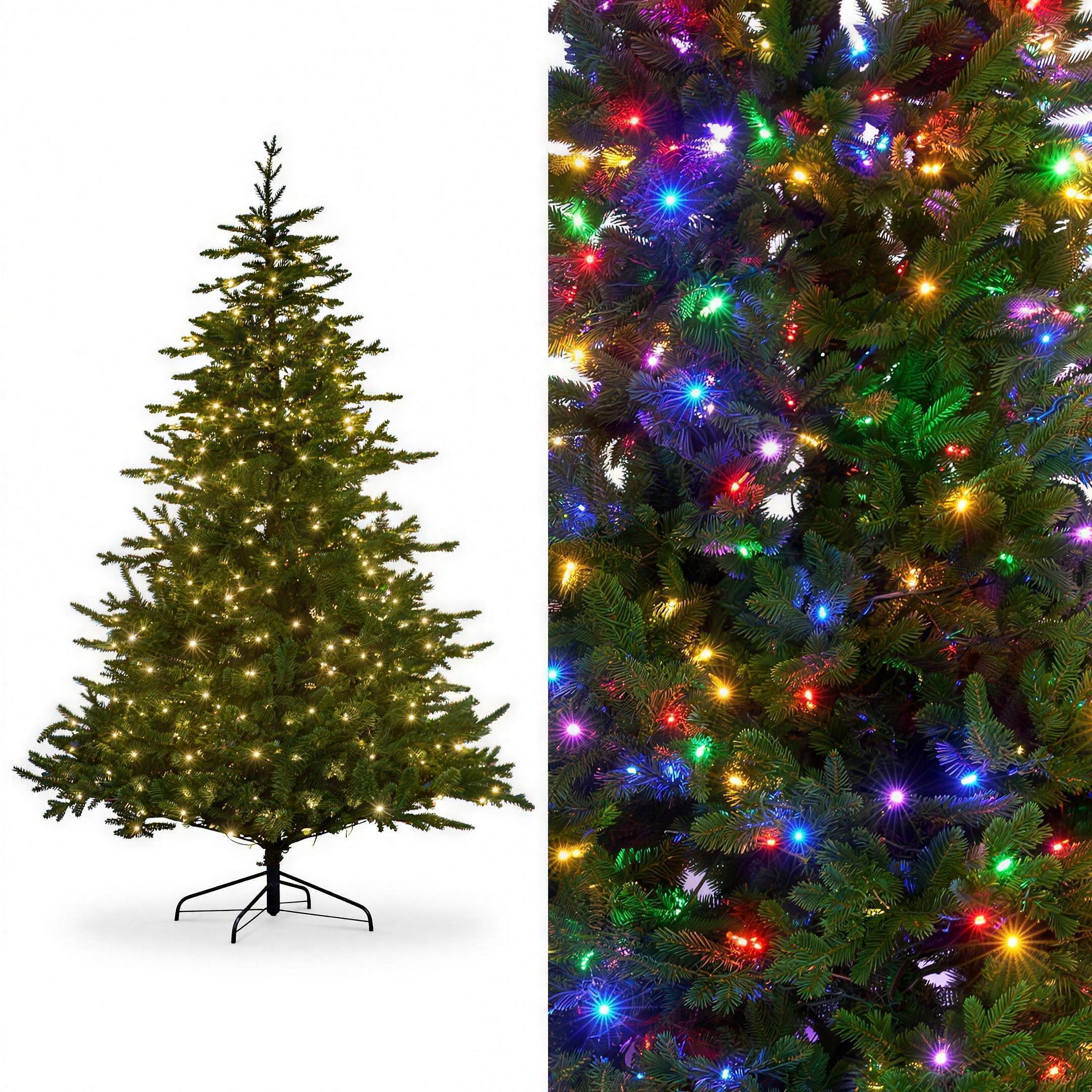 Christabelle 2.3m 7.5ft Bellewood Fir Christmas Tree Pre Lit Multi Function LED Foot Pedal Power Connect Hinged