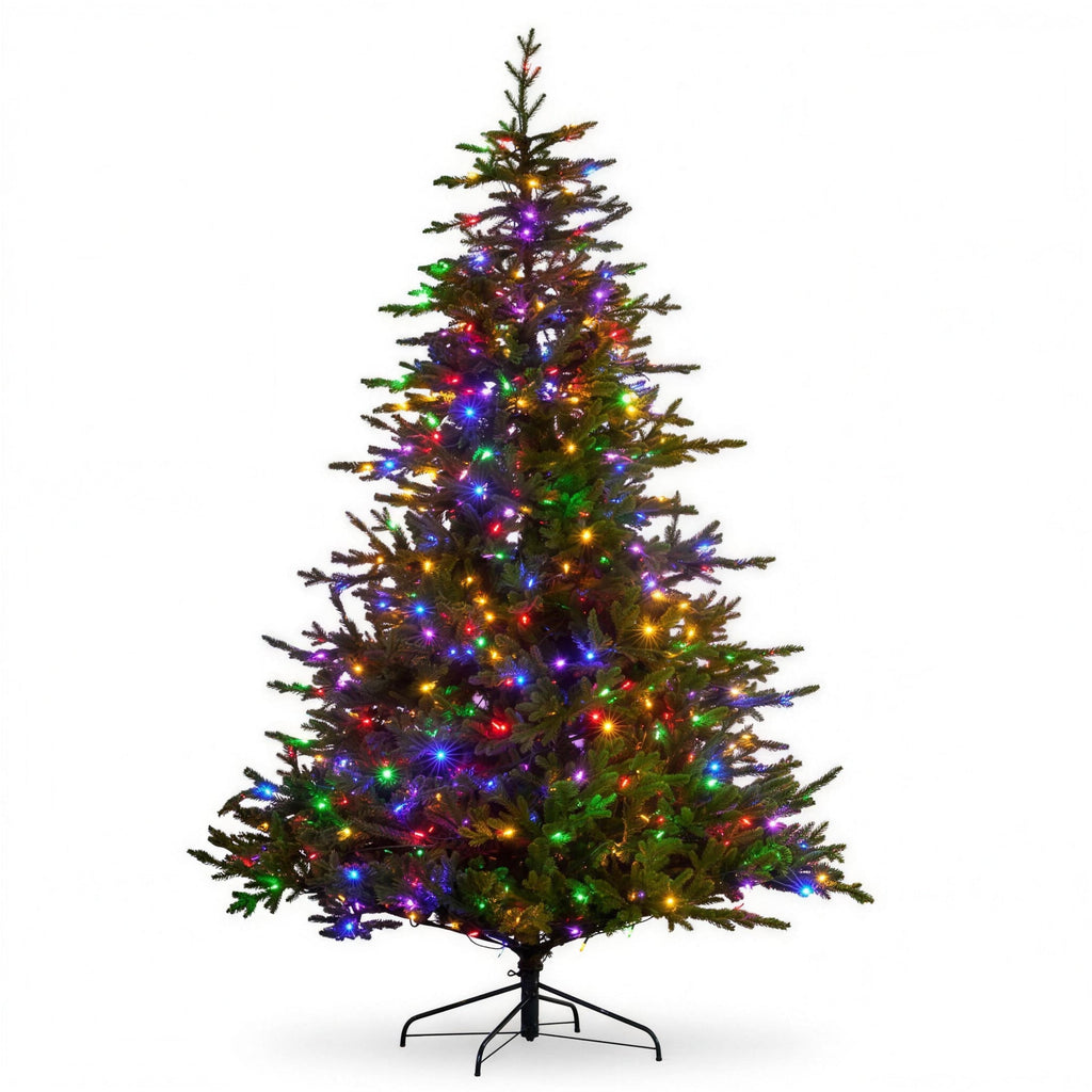 Christabelle 2.7m 9ft Bellewood Fir Christmas Tree Pre Lit Multi Function LED Foot Pedal Power Connect Hinged