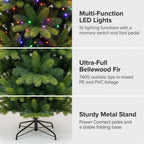 Christabelle 2.7m 9ft Bellewood Fir Christmas Tree Pre Lit Multi Function LED Foot Pedal Power Connect Hinged