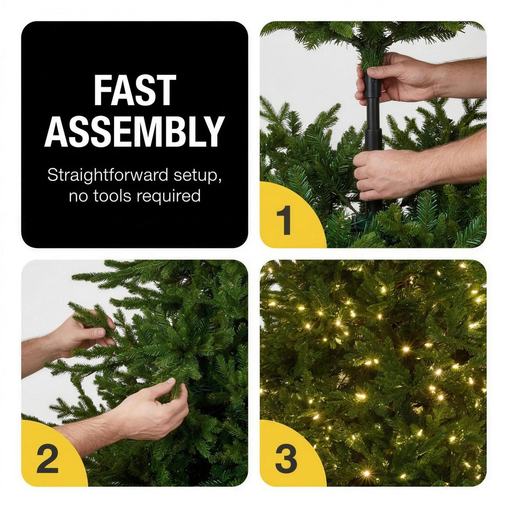 Christabelle 2.7m 9ft Bellewood Fir Christmas Tree Pre Lit Multi Function LED Foot Pedal Power Connect Hinged