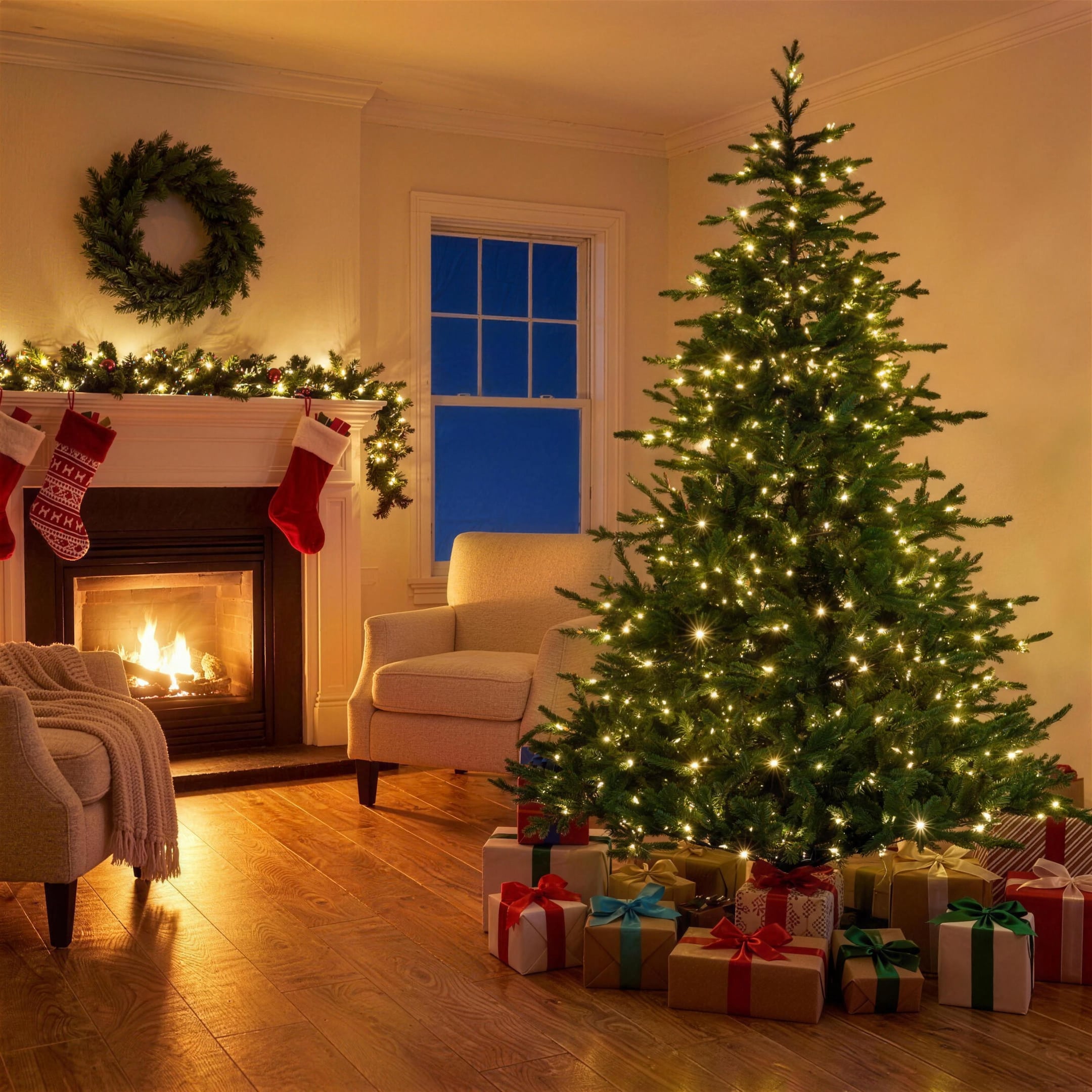 Christabelle 2.7m 9ft Bellewood Fir Christmas Tree Pre Lit Multi Function LED Foot Pedal Power Connect Hinged