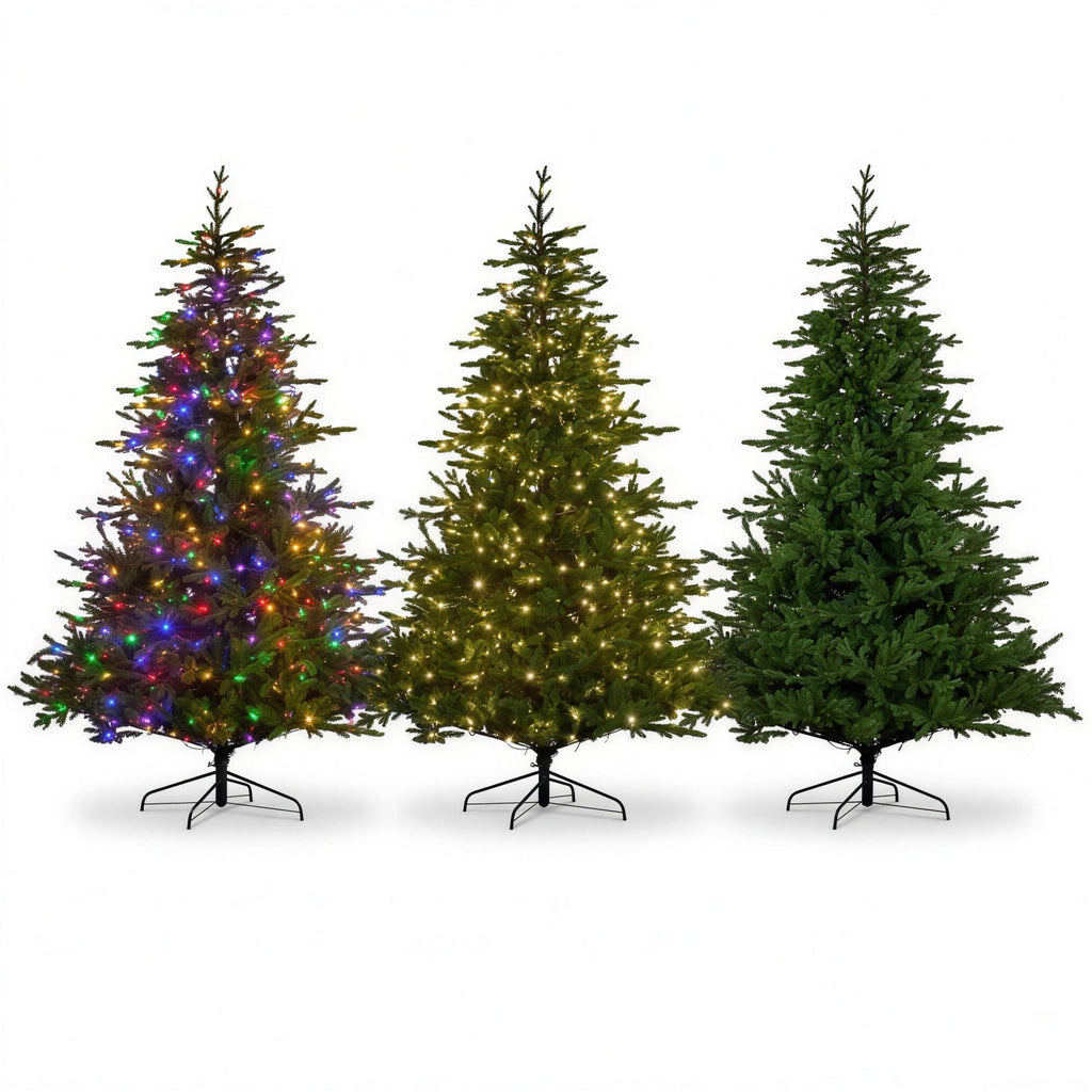 Christabelle 2.7m 9ft Bellewood Fir Christmas Tree Pre Lit Multi Function LED Foot Pedal Power Connect Hinged