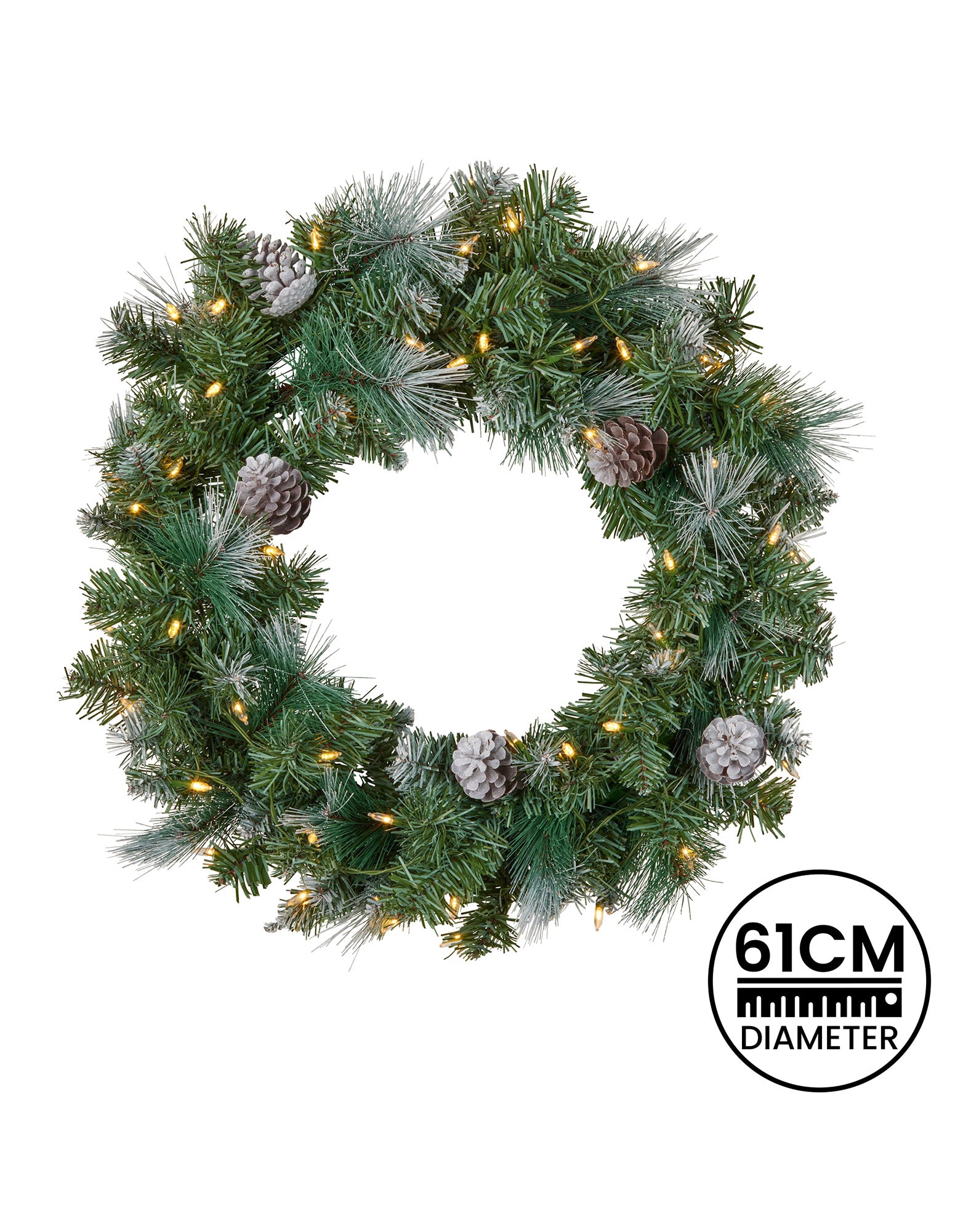 Christabelle 61cm Christmas Wreath Bayville Pine with LED Lights Front Door Decoration Ornament