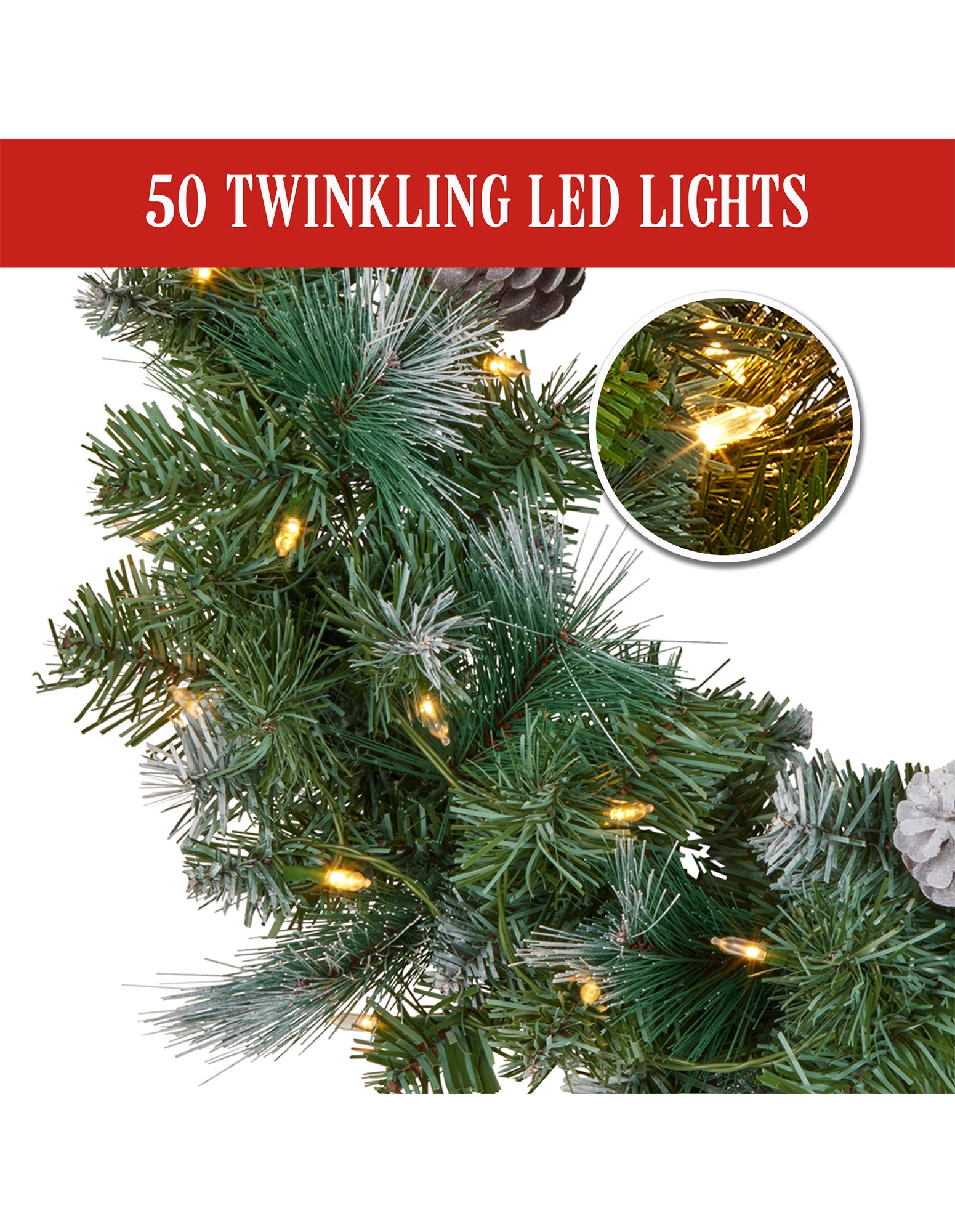Christabelle 61cm Christmas Wreath Bayville Pine with LED Lights Front Door Decoration Ornament