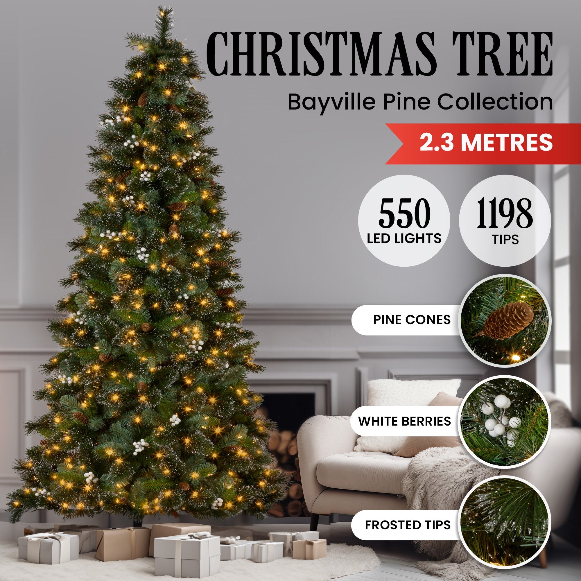 2.3M Christmas Tree with Twinkle Lights Bryson Pine
