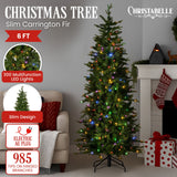 Christabelle 6ft Slim Carrington Fir Christmas Tree Multi Functional White & Coloured LED Lights & Foot Pedal