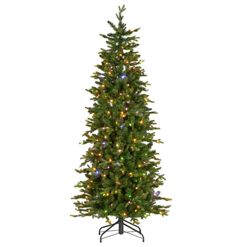 Christabelle 1.8m 6ft Slim Carrington Fir Christmas Tree Multi Functional White & Coloured LED Lights & Foot Pedal