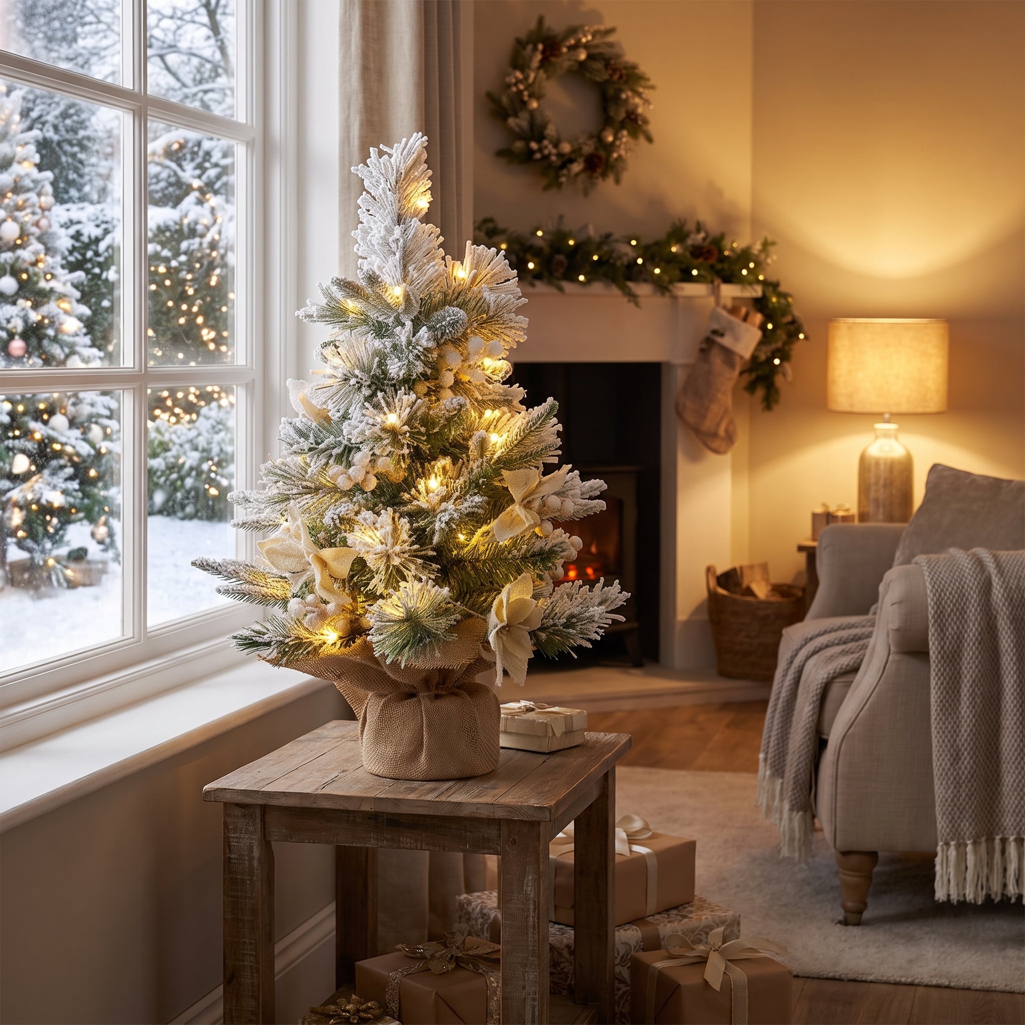 61cm Christmas Tree with Lights- Potted Frosted Colonial