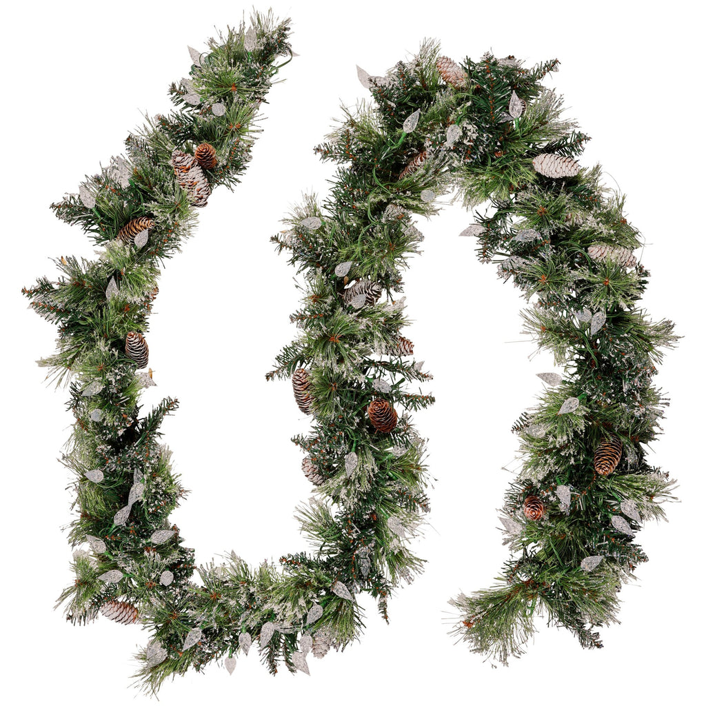 Christabelle 2.7m Christmas Garland with LED Lights Glittery Snow Bristle Tree Decoration Ornament