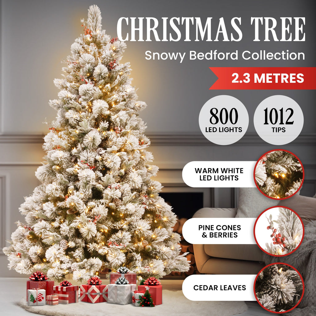 2.3m 229cm Snowy Bedford Christmas Tree 1012 tips 800 LED Lights