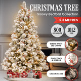 2.3m 229cm Snowy Bedford Christmas Tree 1012 tips 800 LED Lights