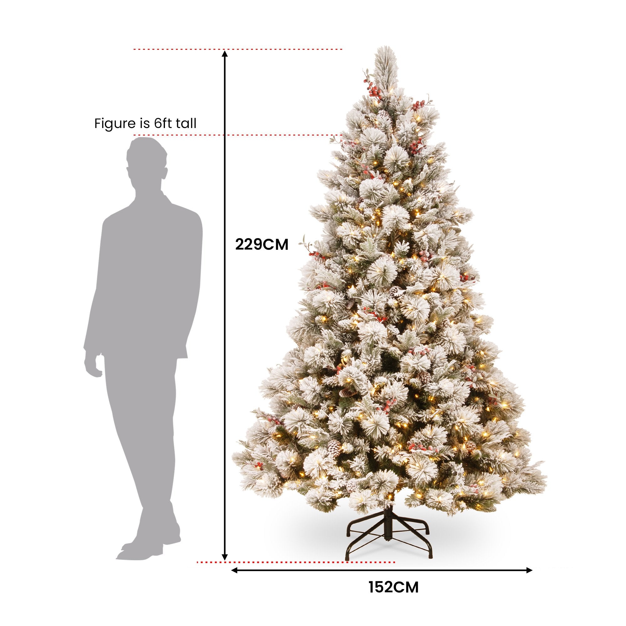 2.3m 229cm Snowy Bedford Christmas Tree 1012 tips 800 LED Lights