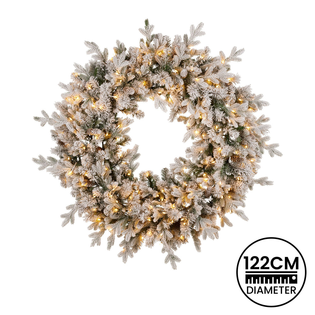 Christabelle Large 1.2m Christmas Wreath Snowy Dorchester with LED Lights Front Door Decoration Ornament