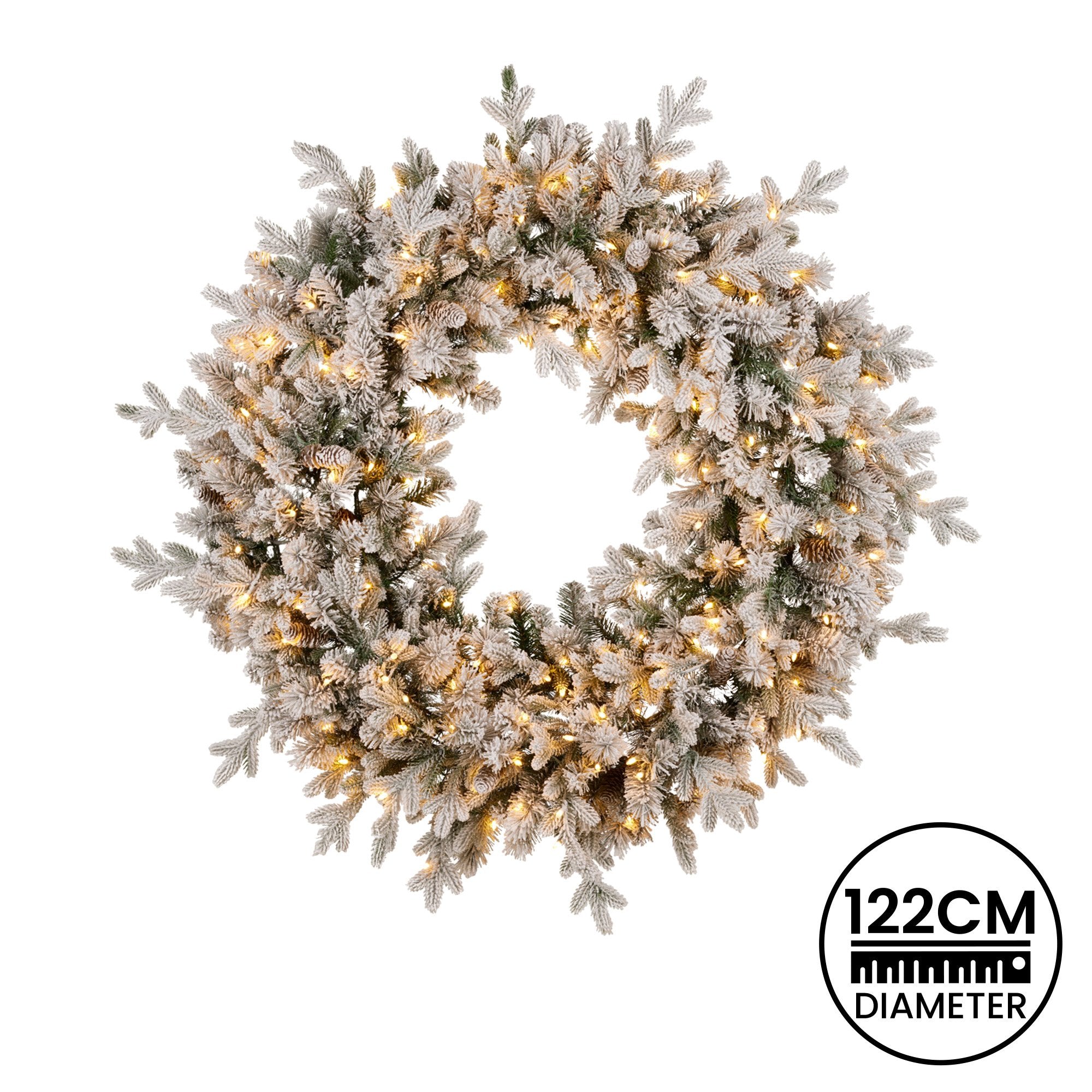 Christabelle Large 1.2m Christmas Wreath Snowy Dorchester with LED Lights Front Door Decoration Ornament