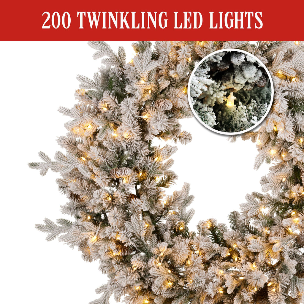 Christabelle Large 1.2m Christmas Wreath Snowy Dorchester with LED Lights Front Door Decoration Ornament