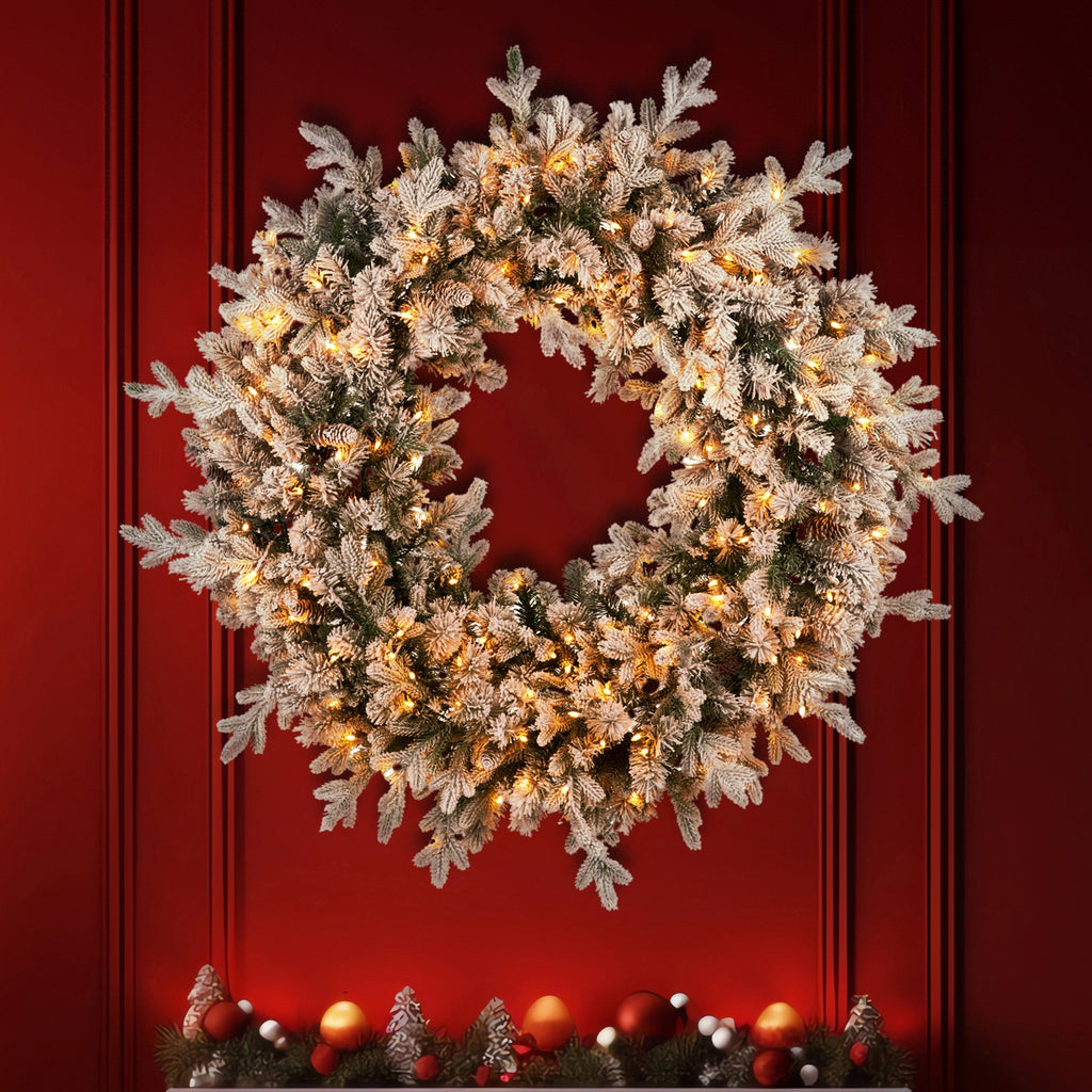 Christabelle Large 1.2m Christmas Wreath Snowy Dorchester with LED Lights Front Door Decoration Ornament