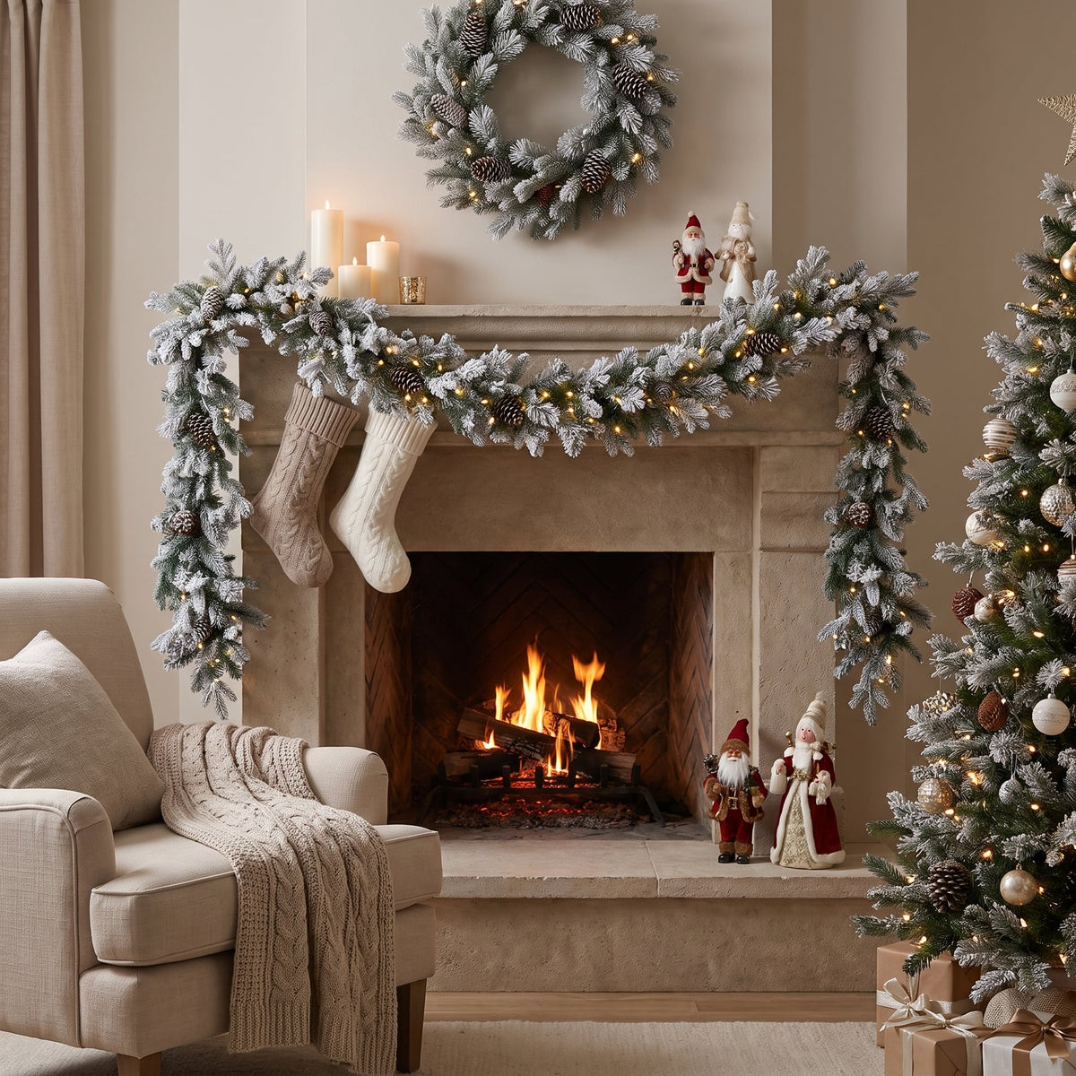 Christabelle 2.7m Christmas Garland with Lights Dorchester Snow Tree Decoration Ornament