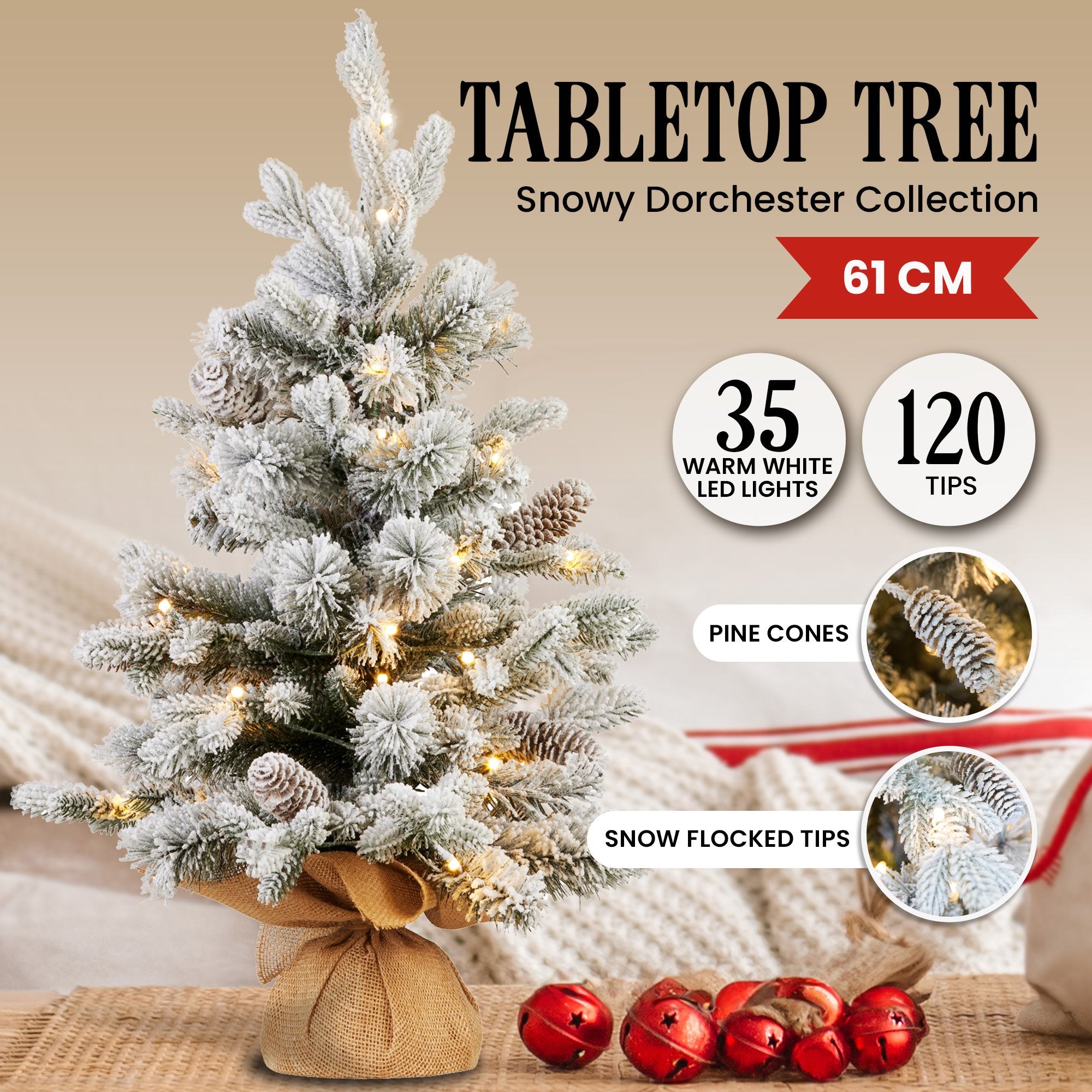 61cm National Tree Company Snowy Dorchester Table top Pre-Lit Christmas Tree