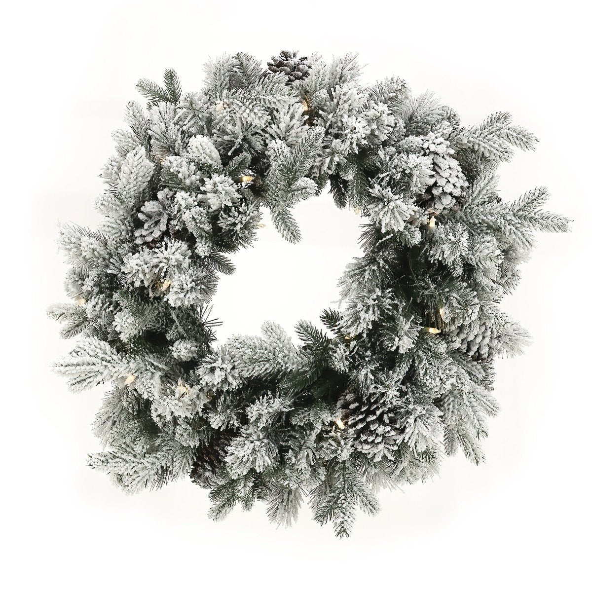 Christabelle 61cm Snowy Christmas Wreath with LED Lights Dorchester Pine Cones Front Door Decoration Ornament