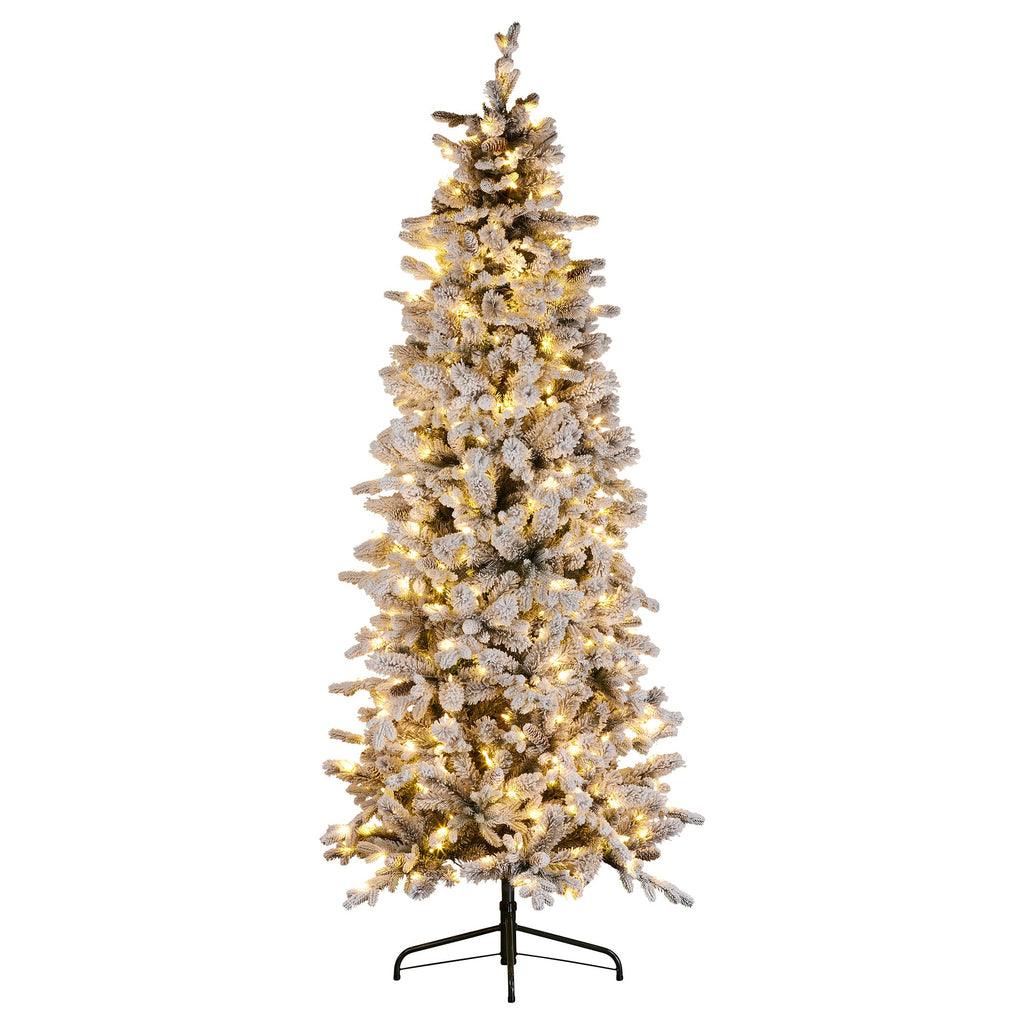 Christabelle Snowy Dorchester Pencil 7.5ft Christmas Tree Pine Cones Twinkling MultiFunctional White LED Lights