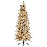 Christabelle Snowy Dorchester Pencil 7.5ft Christmas Tree Pine Cones Twinkling MultiFunctional White LED Lights