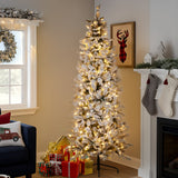 Christabelle Snowy Dorchester Pencil 7.5ft Christmas Tree Pine Cones Twinkling MultiFunctional White LED Lights