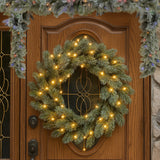 National Tree Company 61cm  Pre Lit Snowy Stamford Spruce Battery Operated Christmas Wreath w/LED Lights & Timer