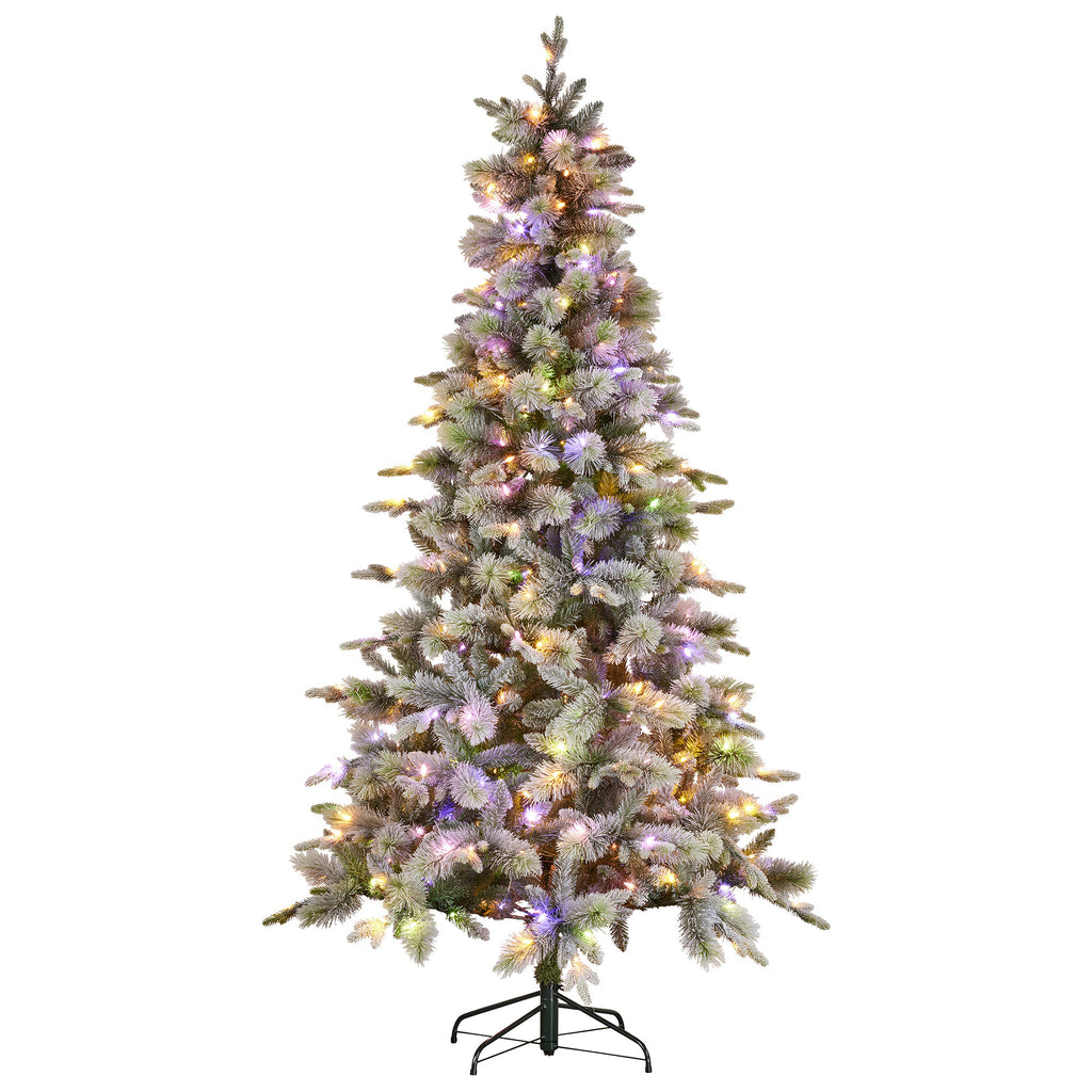 Christabelle Snowy Stamford Spruce 7.5ft Christmas Tree Multi Functional White Coloured LED Lights & Foot Pedal