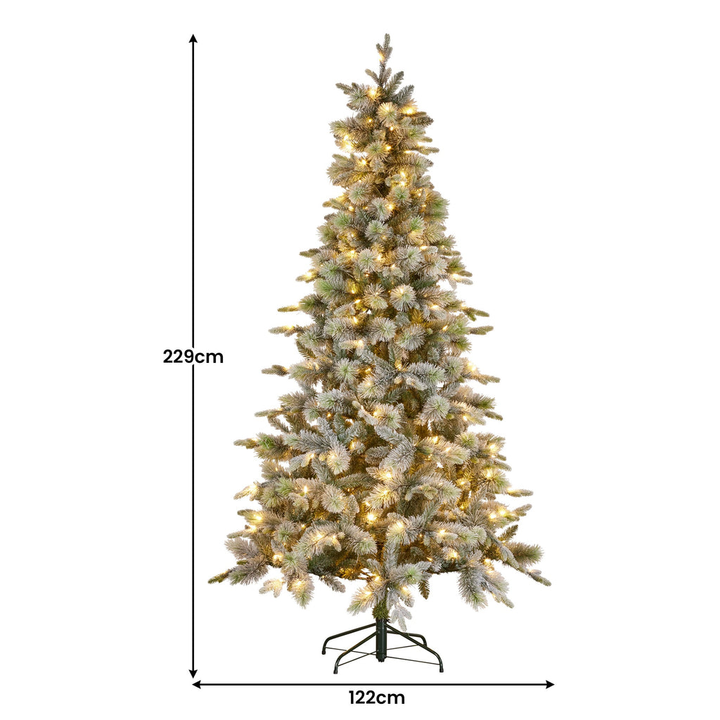 Christabelle Snowy Stamford Spruce 7.5ft Christmas Tree Multi Functional White Coloured LED Lights & Foot Pedal