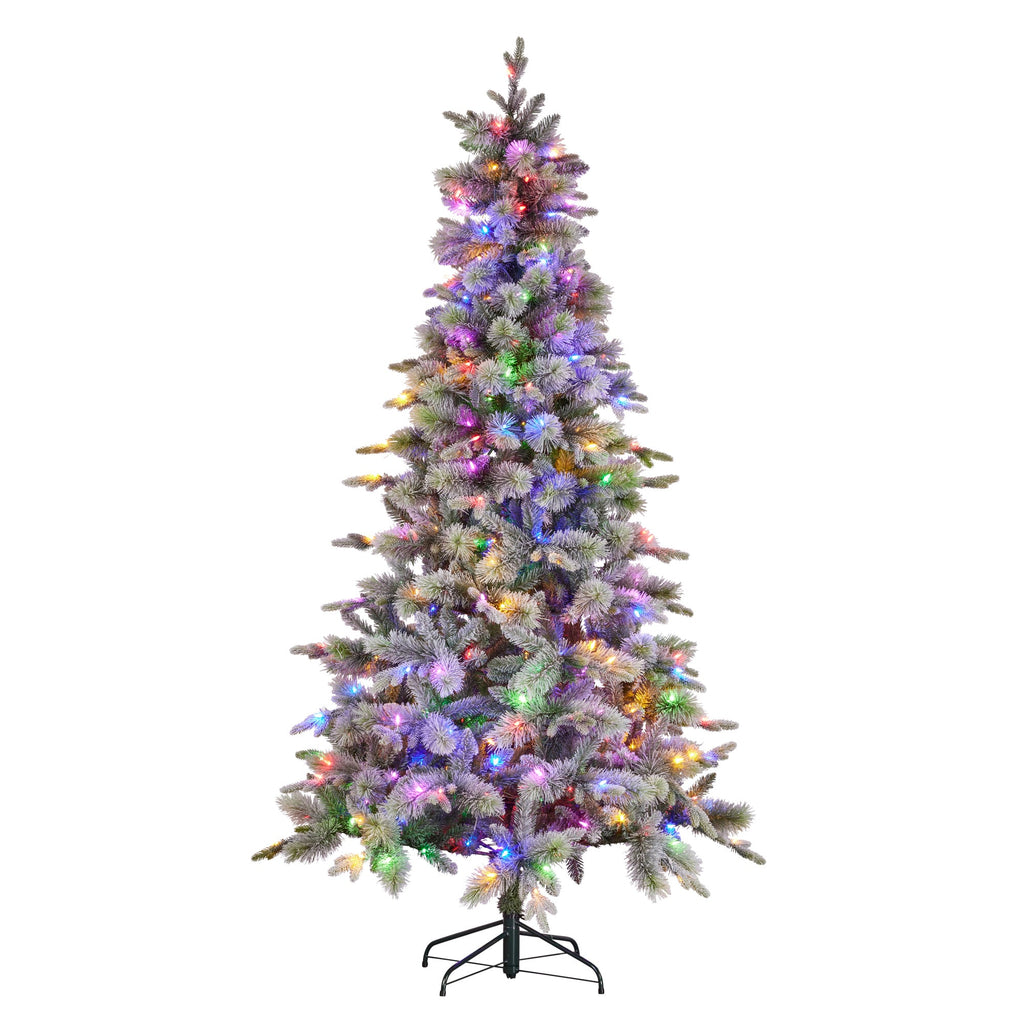 Christabelle Snowy Stamford Spruce 7.5ft Christmas Tree Multi Functional White Coloured LED Lights & Foot Pedal