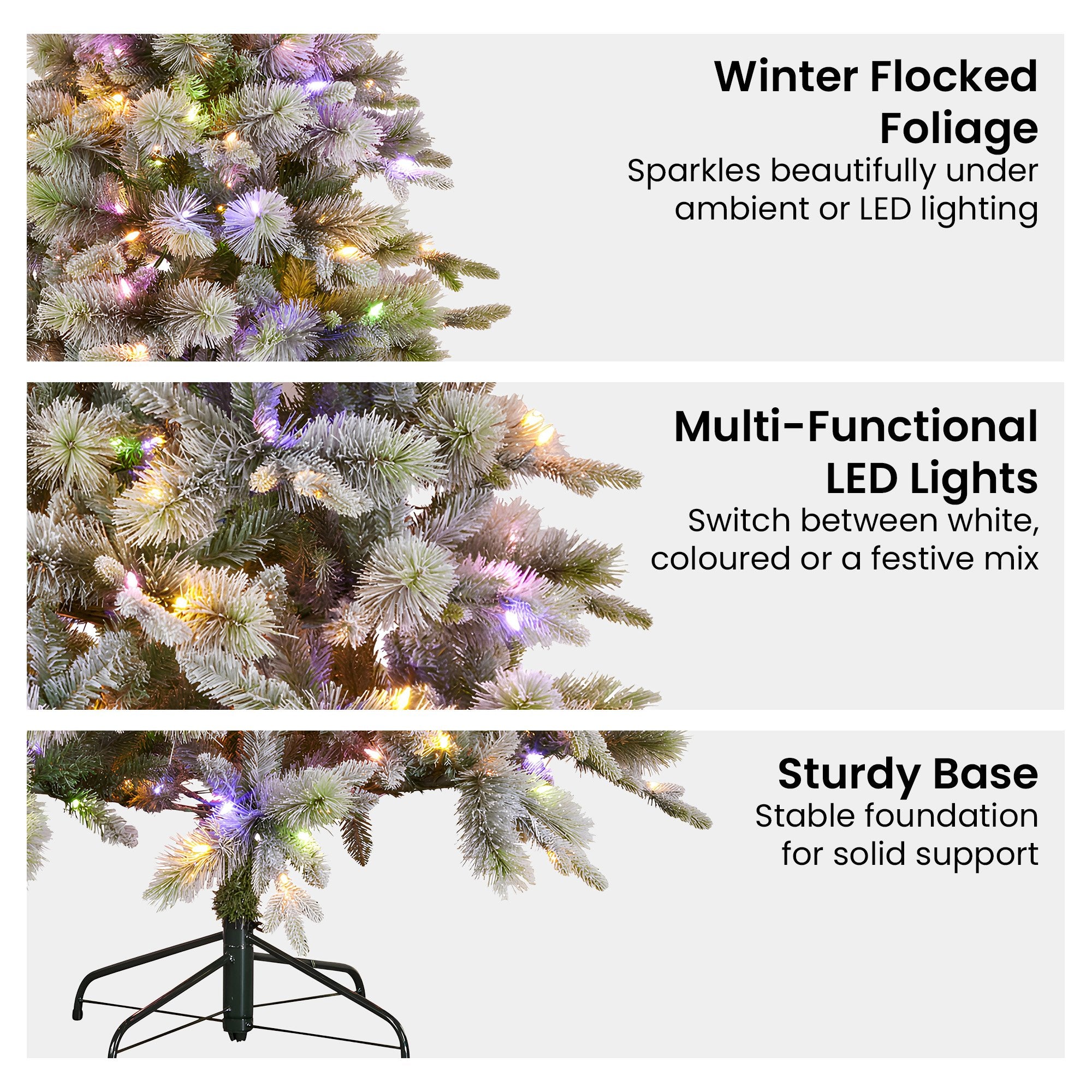 Christabelle Snowy Stamford Spruce 7.5ft Christmas Tree Multi Functional White Coloured LED Lights & Foot Pedal